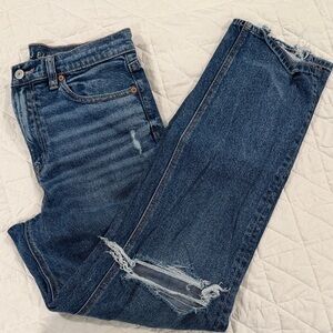 AMERICAN EAGLE Super High Rise Straight Distressed Blue Women's Jeans